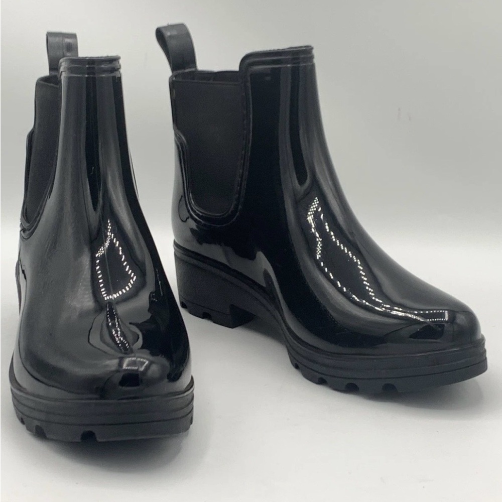 CAPELLI New York Black Short Shiny Ankle Rain Boots Women’s Size 6